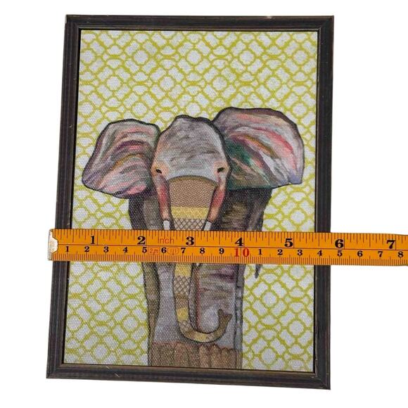 Eli Halpin “Trendy Trunk” Elephant Wall Art 5.5”x7 Framed Canvas Print GreenBox - Picture 4 of 6